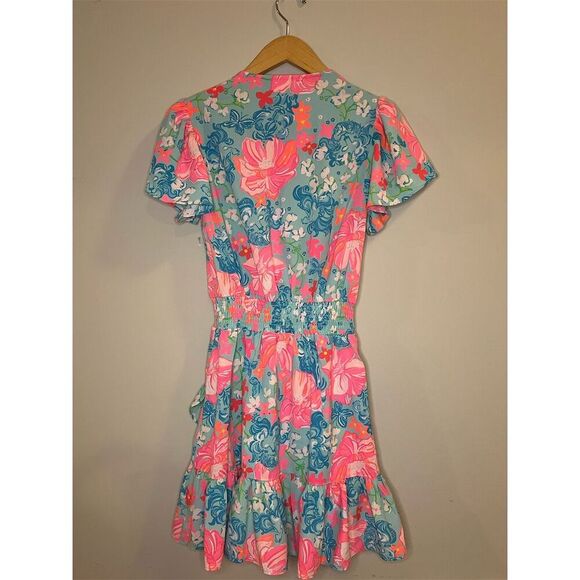 NWT Lilly Pulitzer Maryanne Flutter Sleeve Dress Size 0 Surf Blue Luscious Lions - Picture 6 of 11